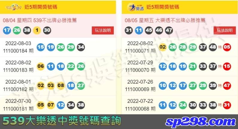539大樂透中獎號碼查詢